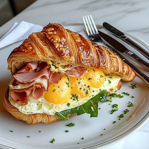 Kanapka Śniadaniowa z Croissantem: Pyszny Początek Dnia w Flaky, Słoności