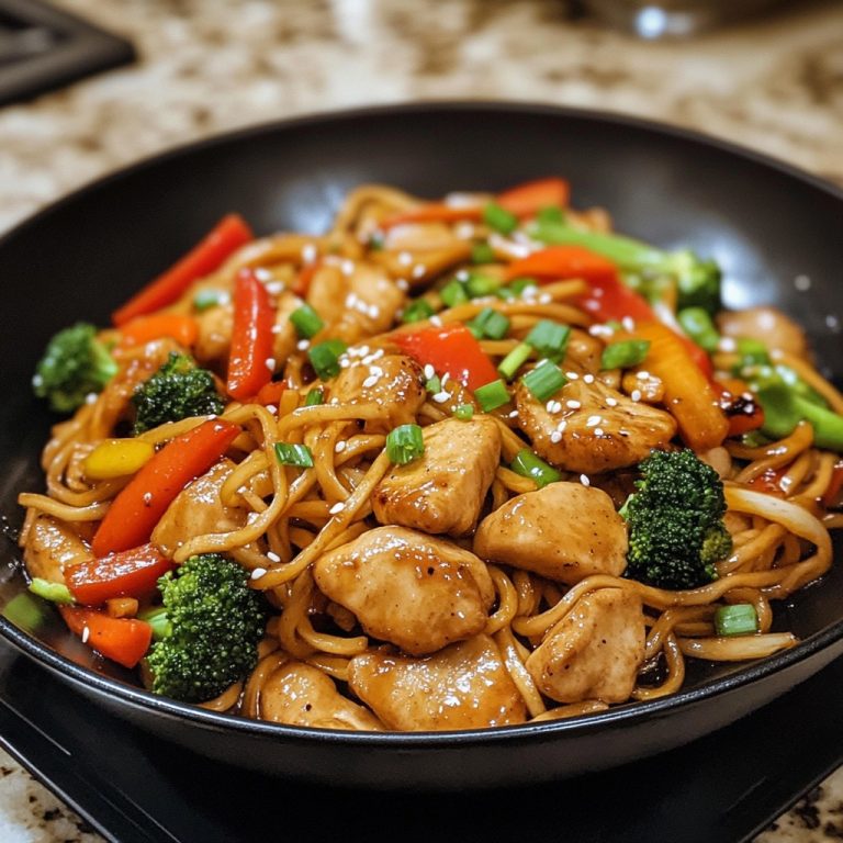 Klasyczny Kurczak Lo Mein Z Makaronem i Warzywami