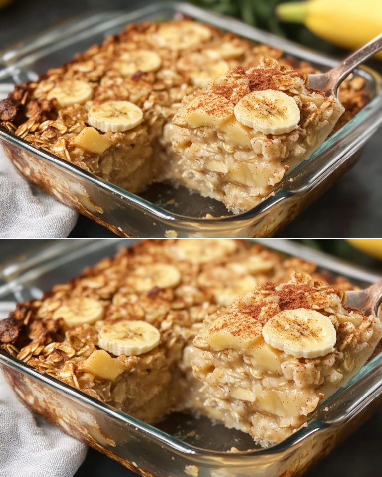 Zapiekanka śniadaniowa z owsianką i bananem i jabłkiem