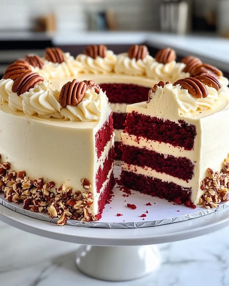 Sernik Red Velvet z orzechami włoskimi
